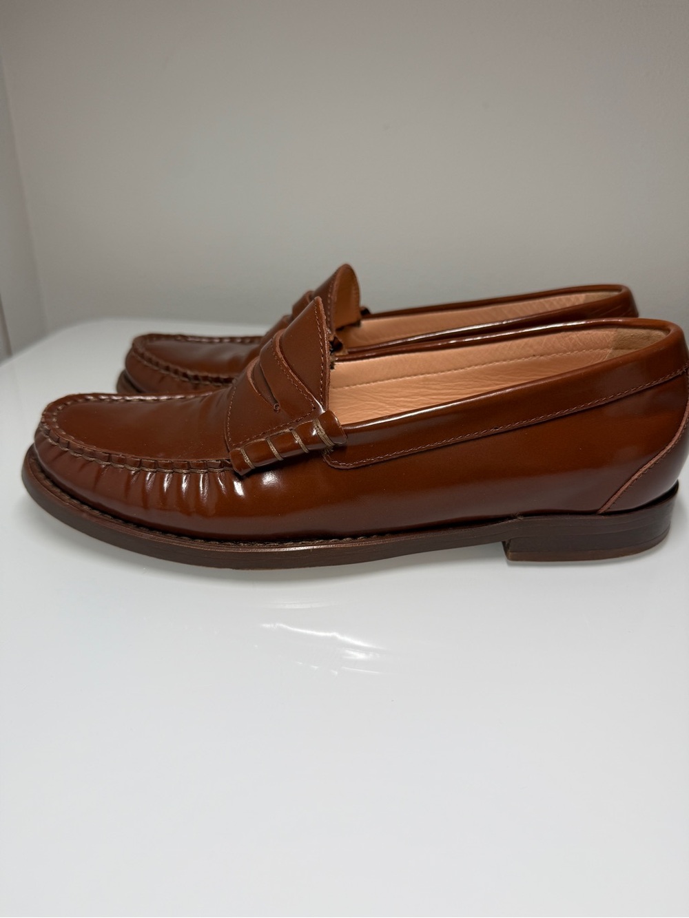 J.Crew Winona Penny Loafers Spazzolato Leather Carmel Brown Size 6.5 - Picture 6 of 10